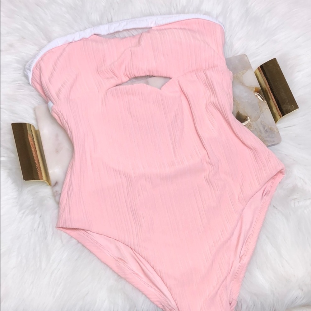 ONIA NATALIE RIBBED STRAPLESS ONE PIECE SWIMSUIT L